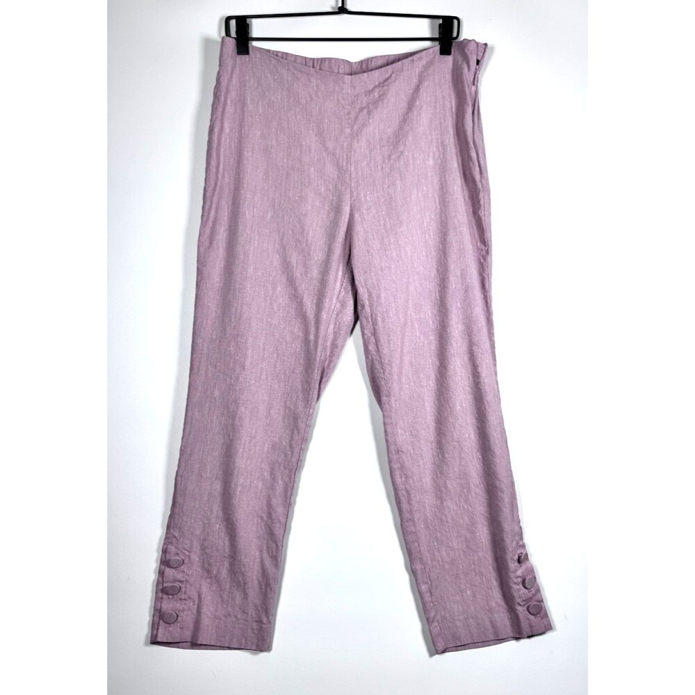 J Jill Linen Stretch Pants Women Medium Pink Ankle Button Hem Casual Chic Preppy